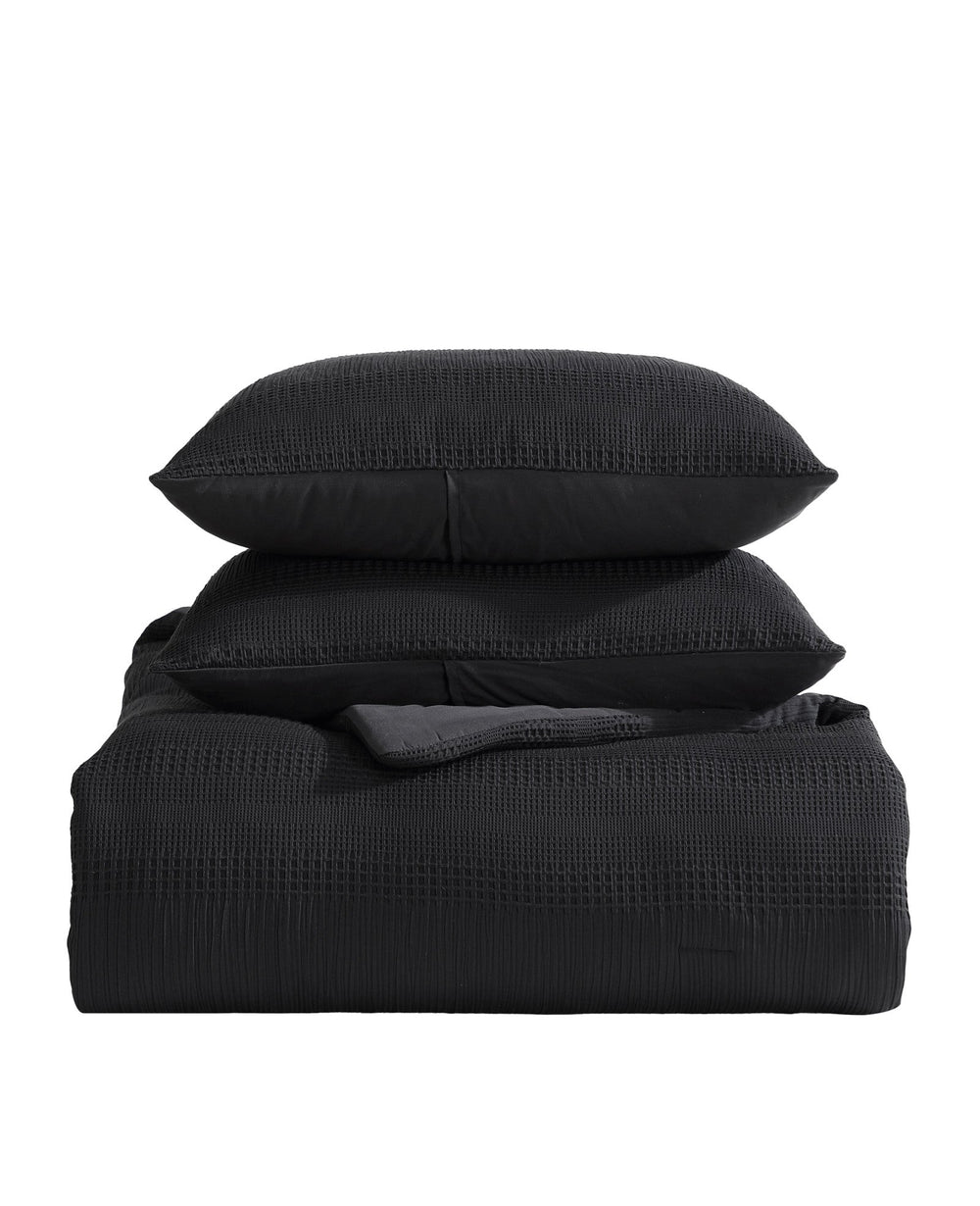Kenneth Cole Variegated Waffle Comforter Set | BLACK