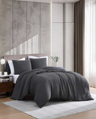 Kenneth Cole Solid Waffle Duvet Set | CHARCOAL