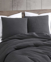 Kenneth Cole Solid Waffle Duvet Set | CHARCOAL