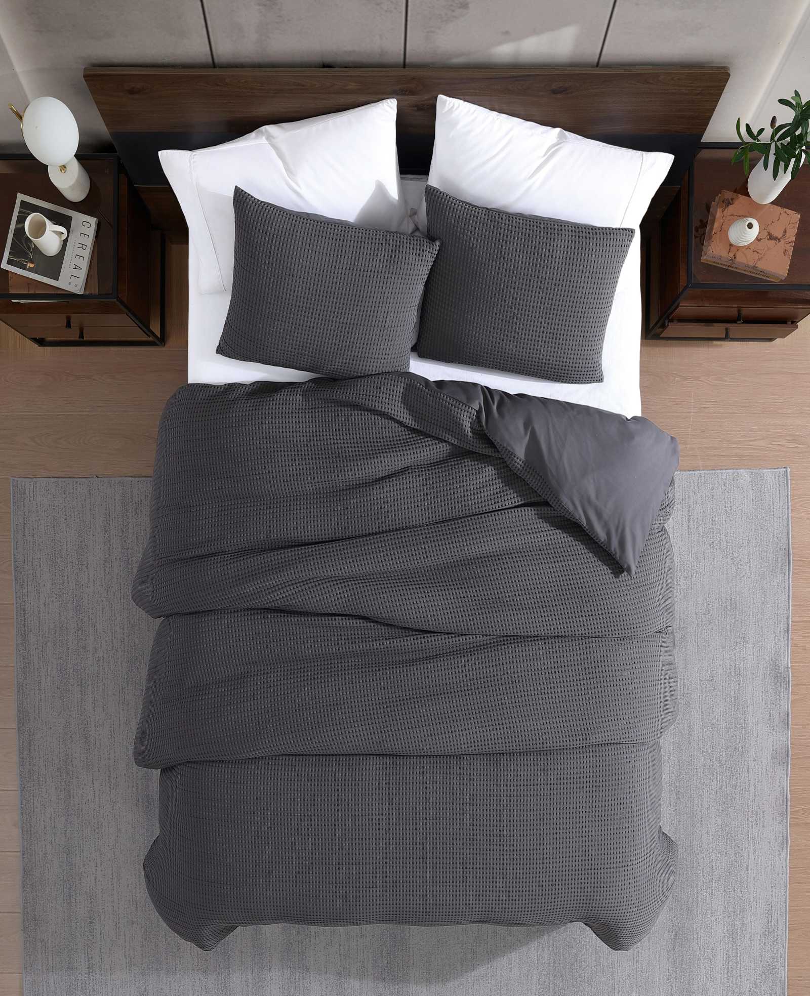 Kenneth Cole Solid Waffle Duvet Set | CHARCOAL