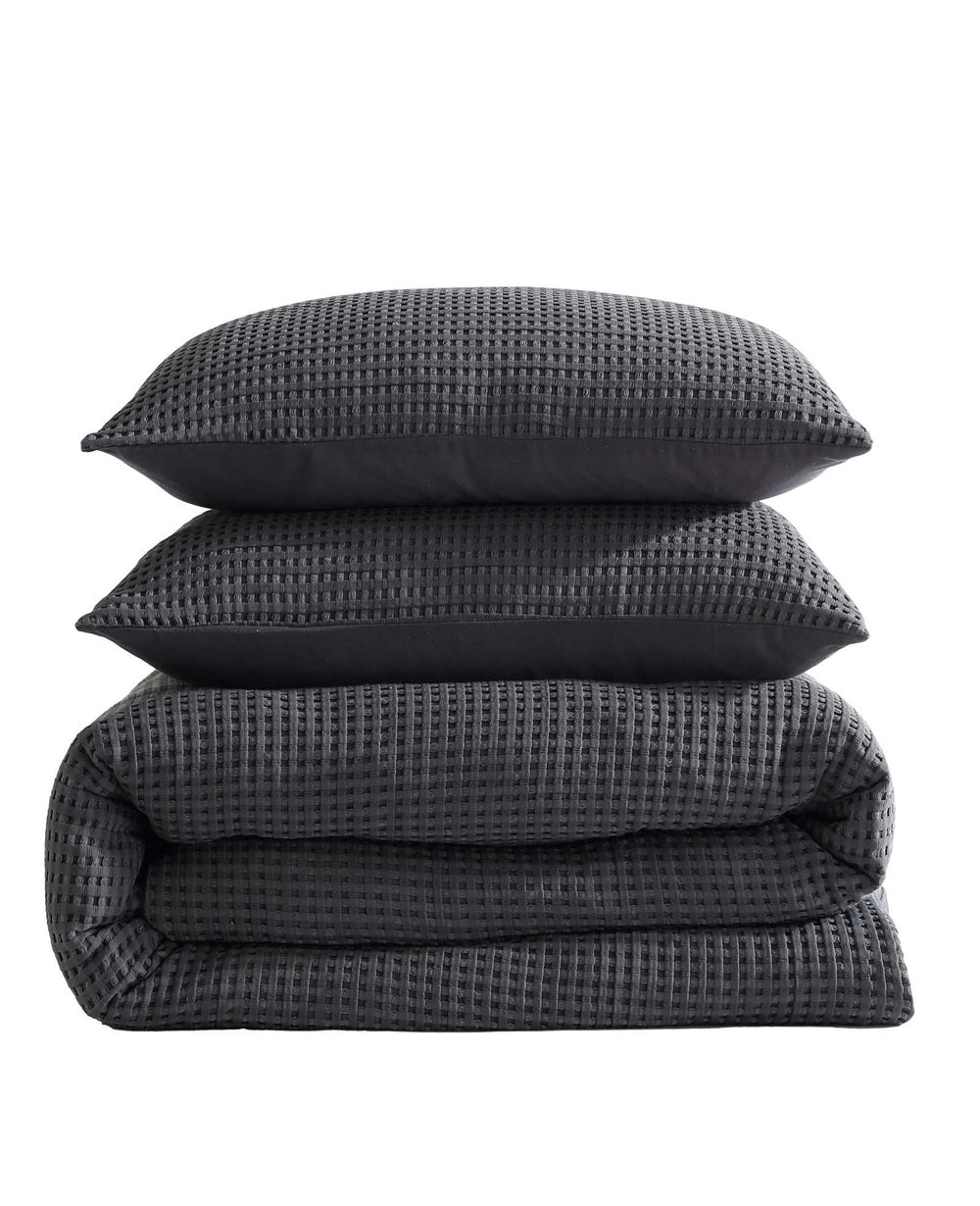 Kenneth Cole Solid Waffle Duvet Set | CHARCOAL