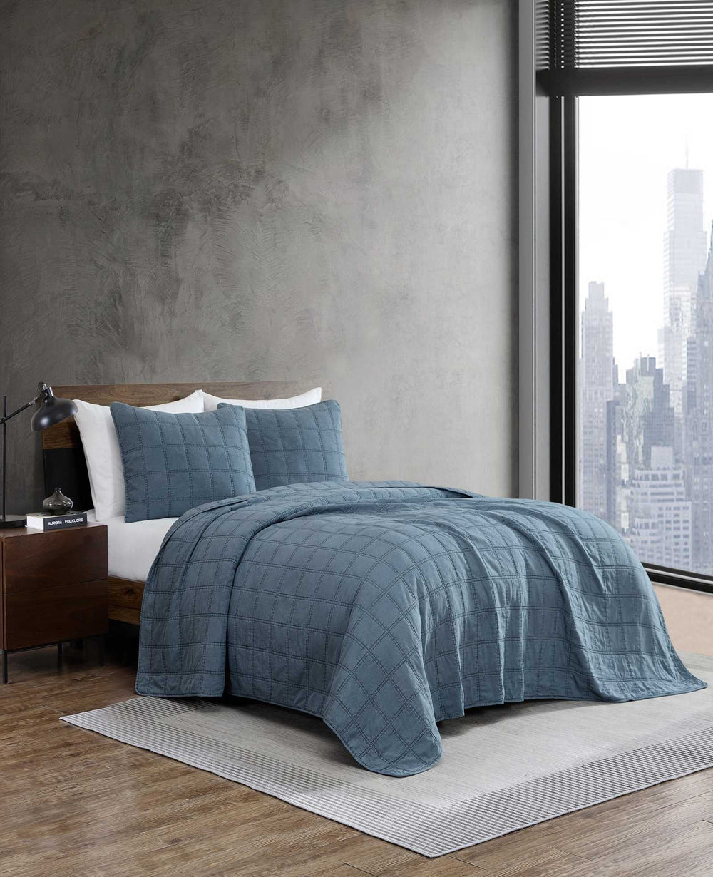 Kenneth Cole Stonewashed Quilt Set | BLUE