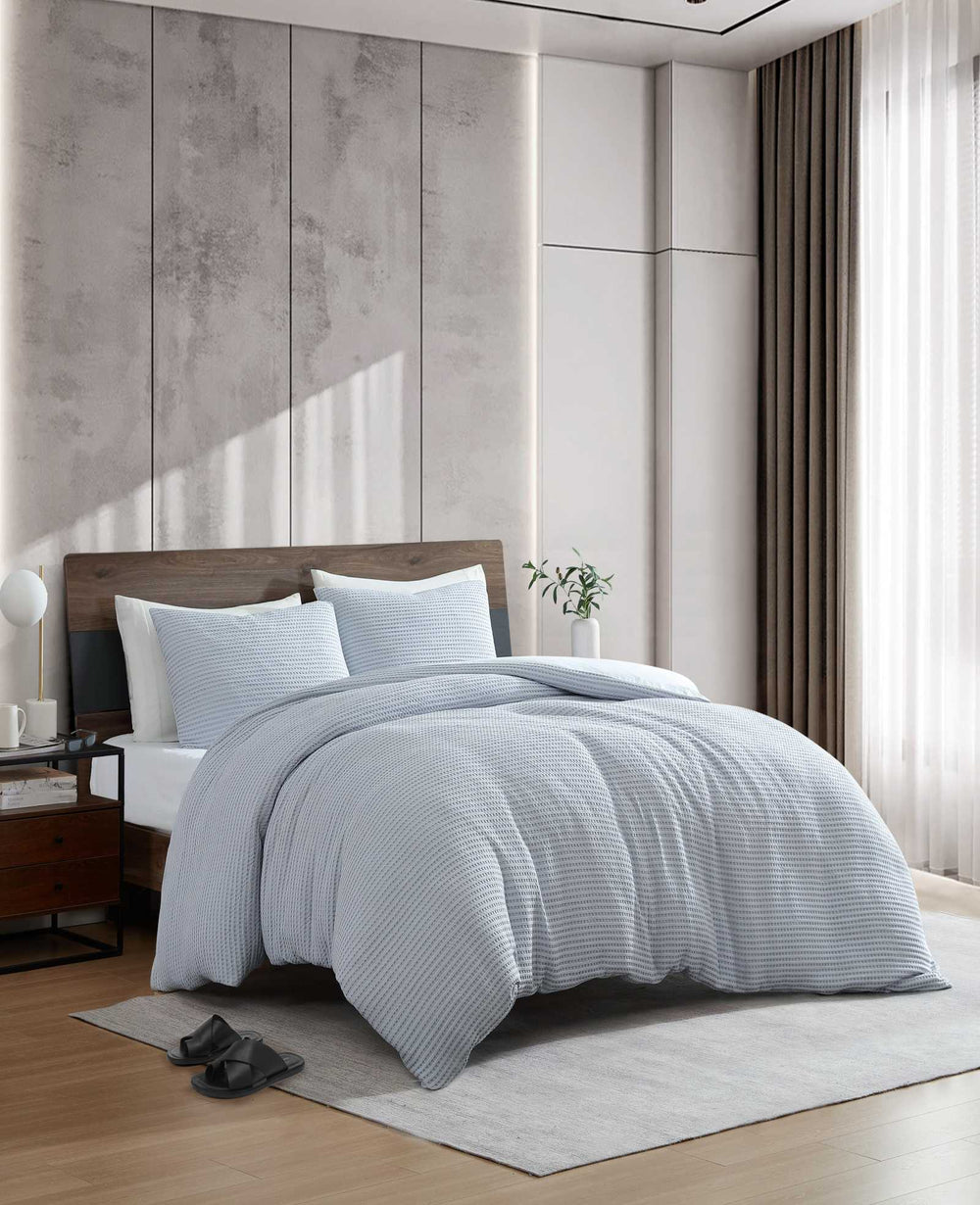 Kenneth Cole Solid Waffle Duvet Set | VAPOR BLUE