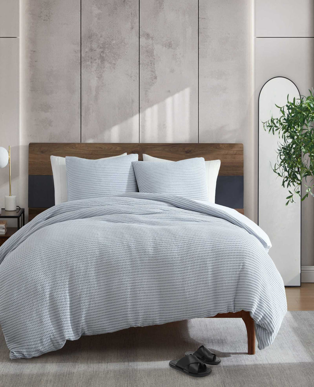 Kenneth Cole Solid Waffle Duvet Set | VAPOR BLUE