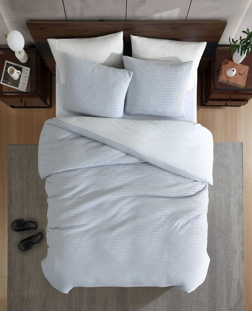 Kenneth Cole Solid Waffle Duvet Set | VAPOR BLUE
