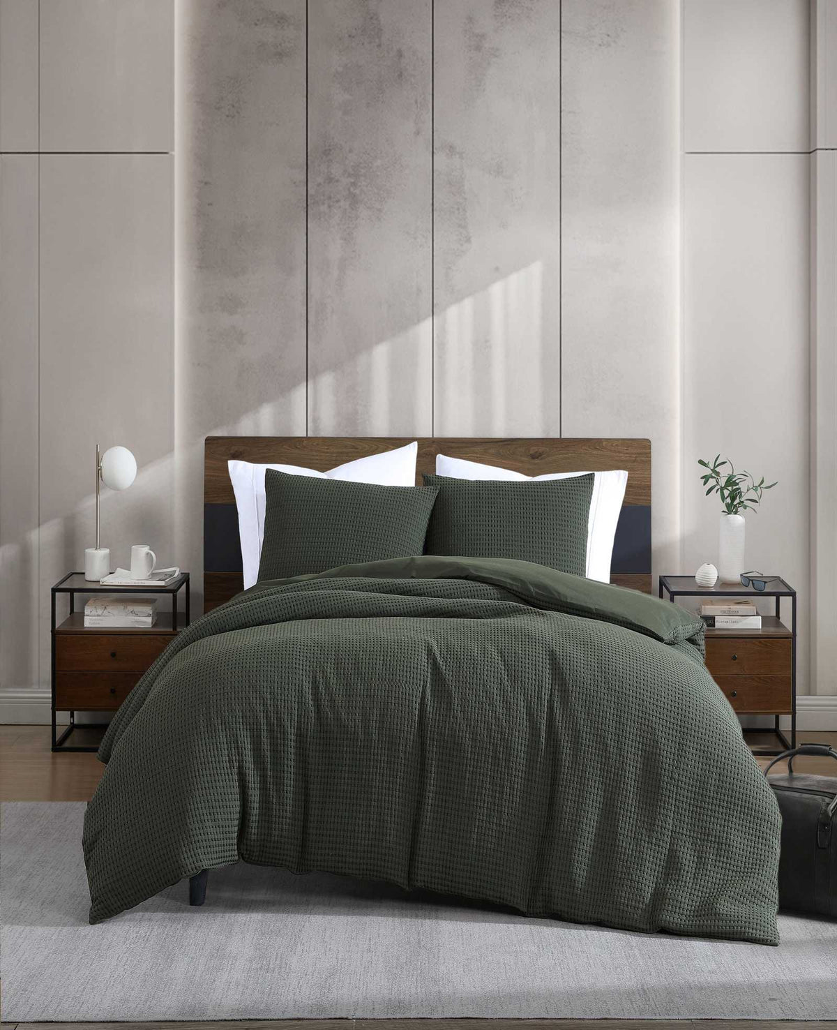 Kenneth Cole Solid Waffle Duvet Set | GREEN