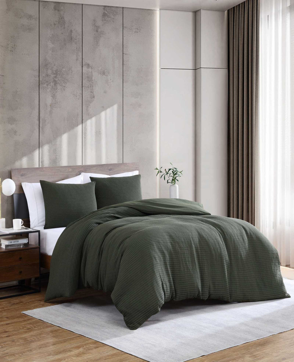 Kenneth Cole Solid Waffle Duvet Set | GREEN