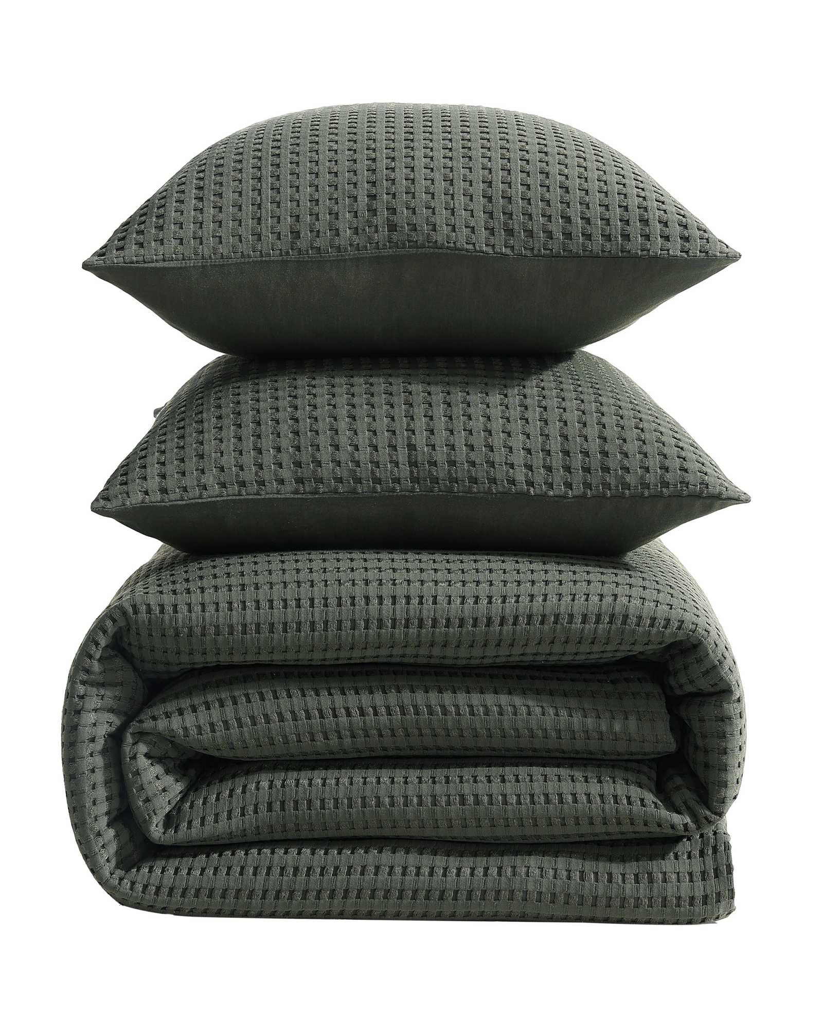 Kenneth Cole Solid Waffle Duvet Set | GREEN