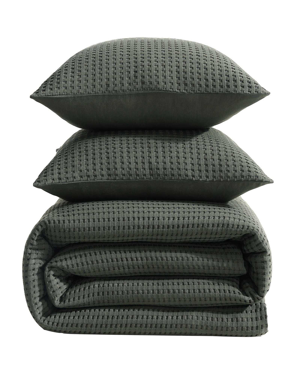 Kenneth Cole Solid Waffle Duvet Set | GREEN