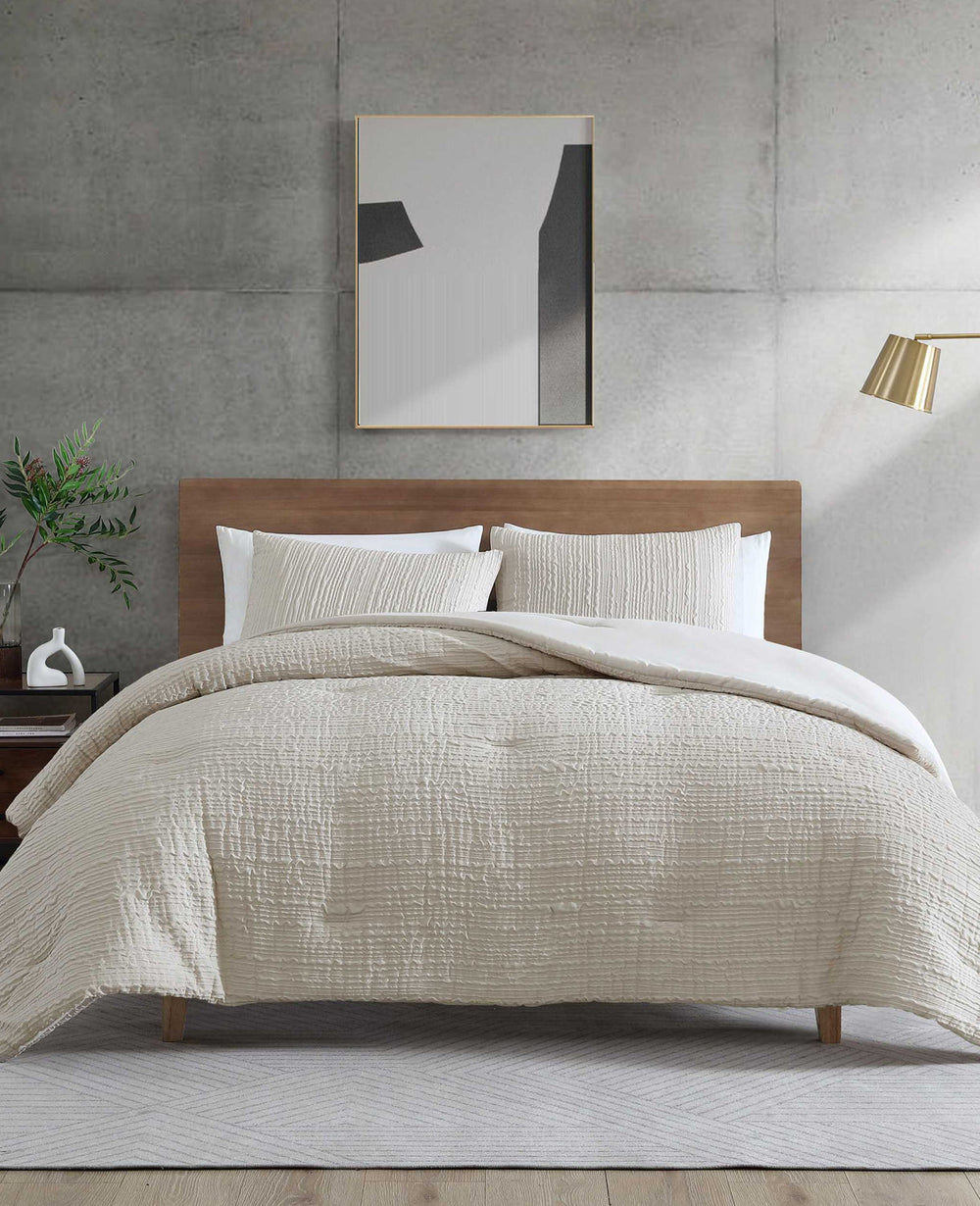 Kenneth Cole Serenity Wavy Lines Beige Duvet Cover Set | BEIGE