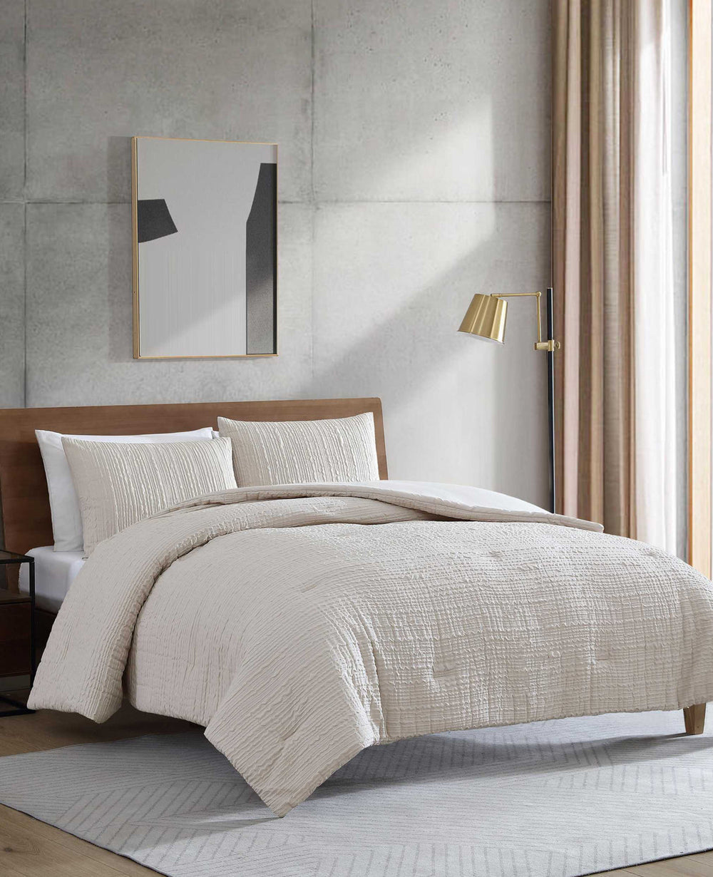 Kenneth Cole Serenity Wavy Lines Beige Duvet Cover Set | BEIGE