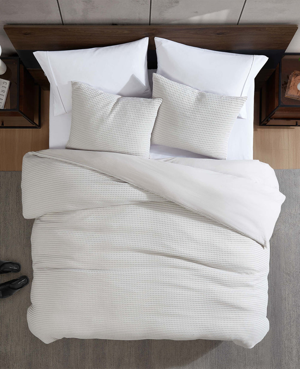 Kenneth Cole Shop Reversible Grey Waffle Duvet Cover Set | KC Home | GREY