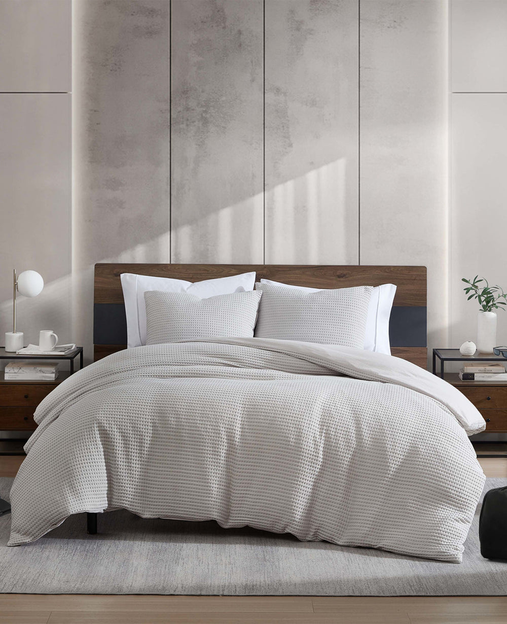 Kenneth Cole Shop Reversible Grey Waffle Duvet Cover Set | KC Home | GREY