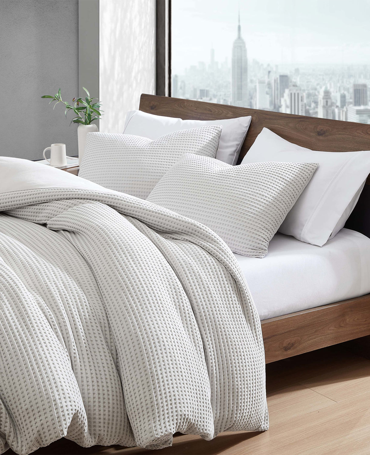 Kenneth Cole Shop Reversible Grey Waffle Duvet Cover Set | KC Home | GREY