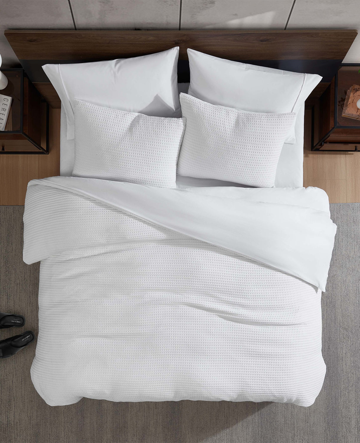 Kenneth Cole Shop Reversible Solid White Waffle Comforter Set | KC Home | WHITE