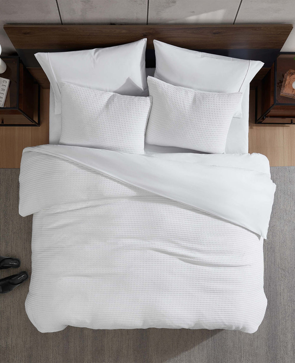 Kenneth Cole Shop Reversible Solid White Waffle Comforter Set | KC Home | WHITE