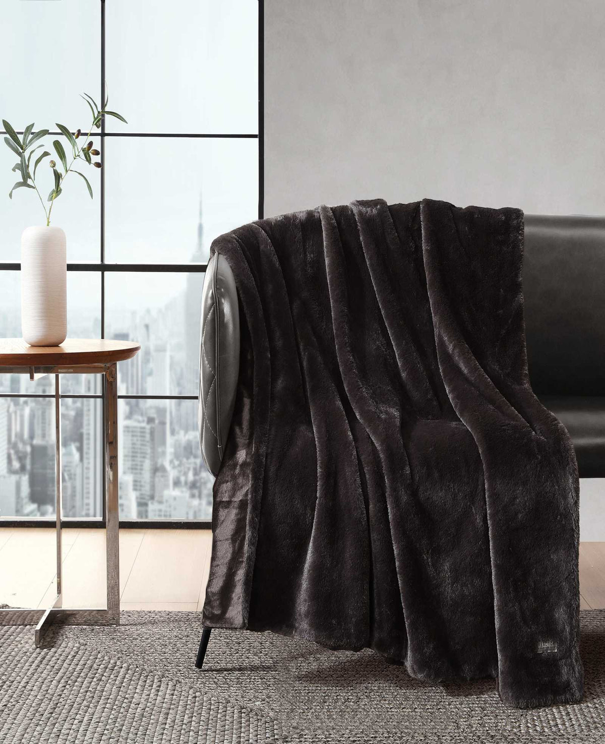 Kenneth Cole Faux Fur Solid Throw Blanket | BROWN