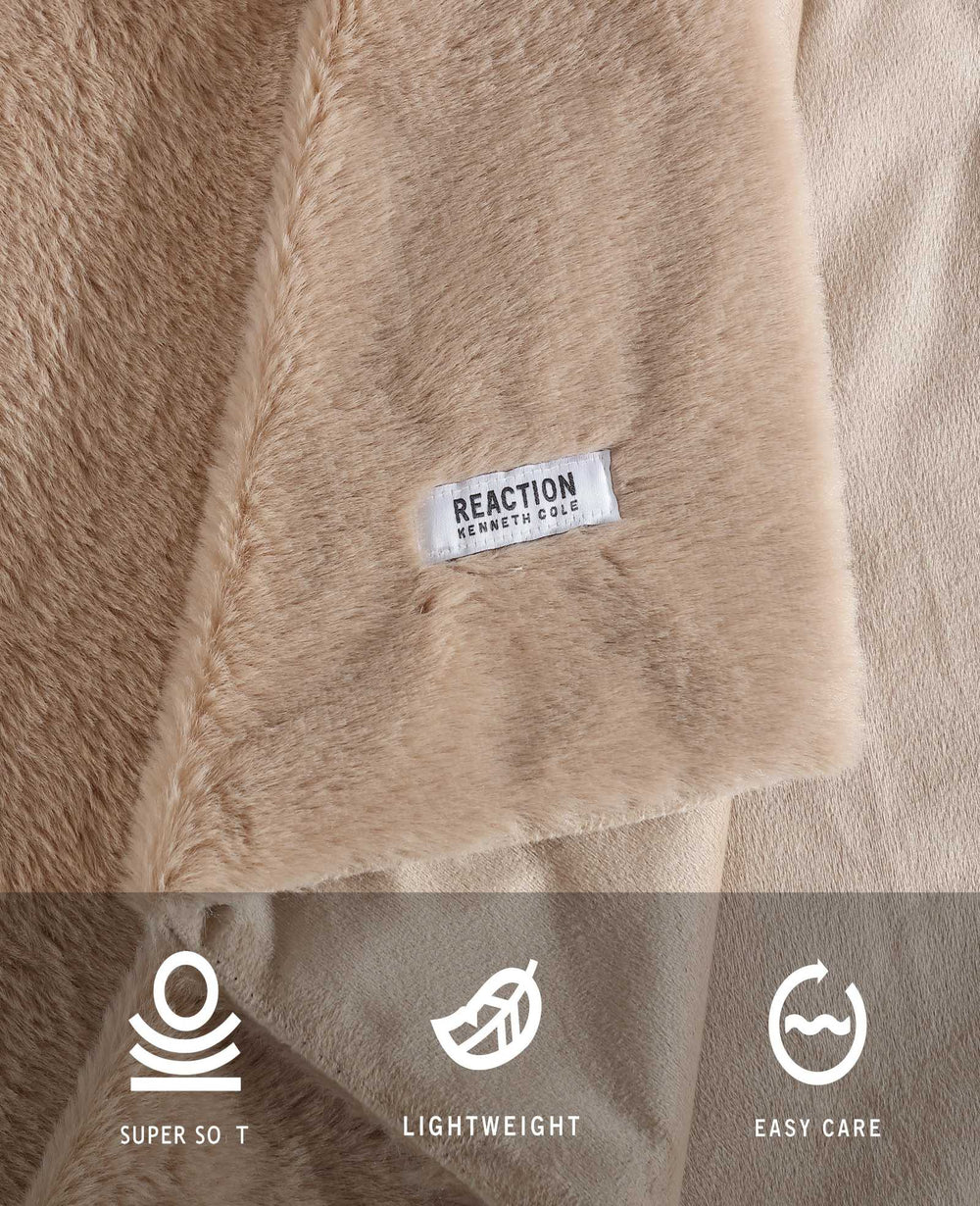Kenneth Cole Faux Fur Solid Throw Blanket | BEIGE