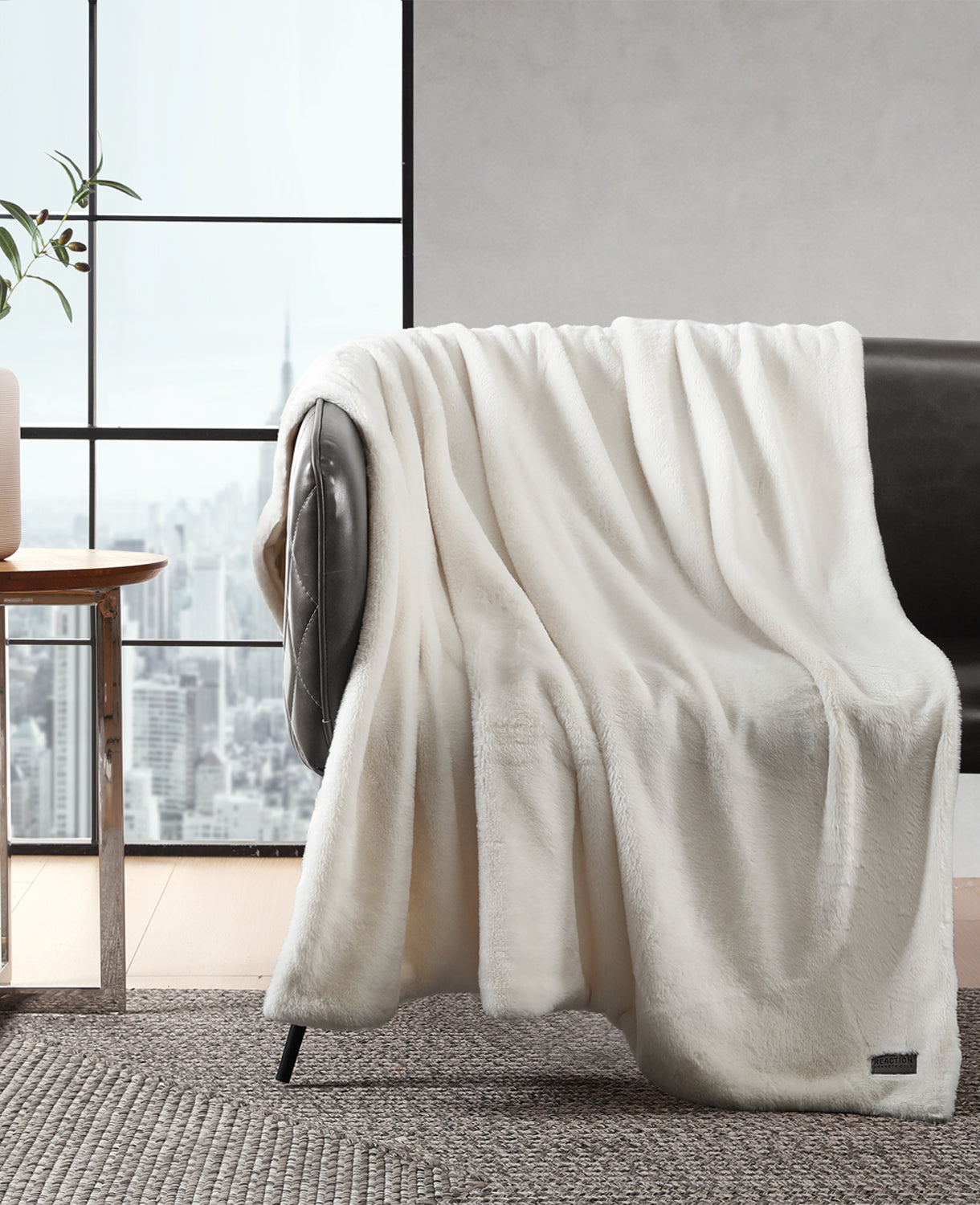 Kenneth Cole Faux Fur Solid Throw Blanket | WHITE