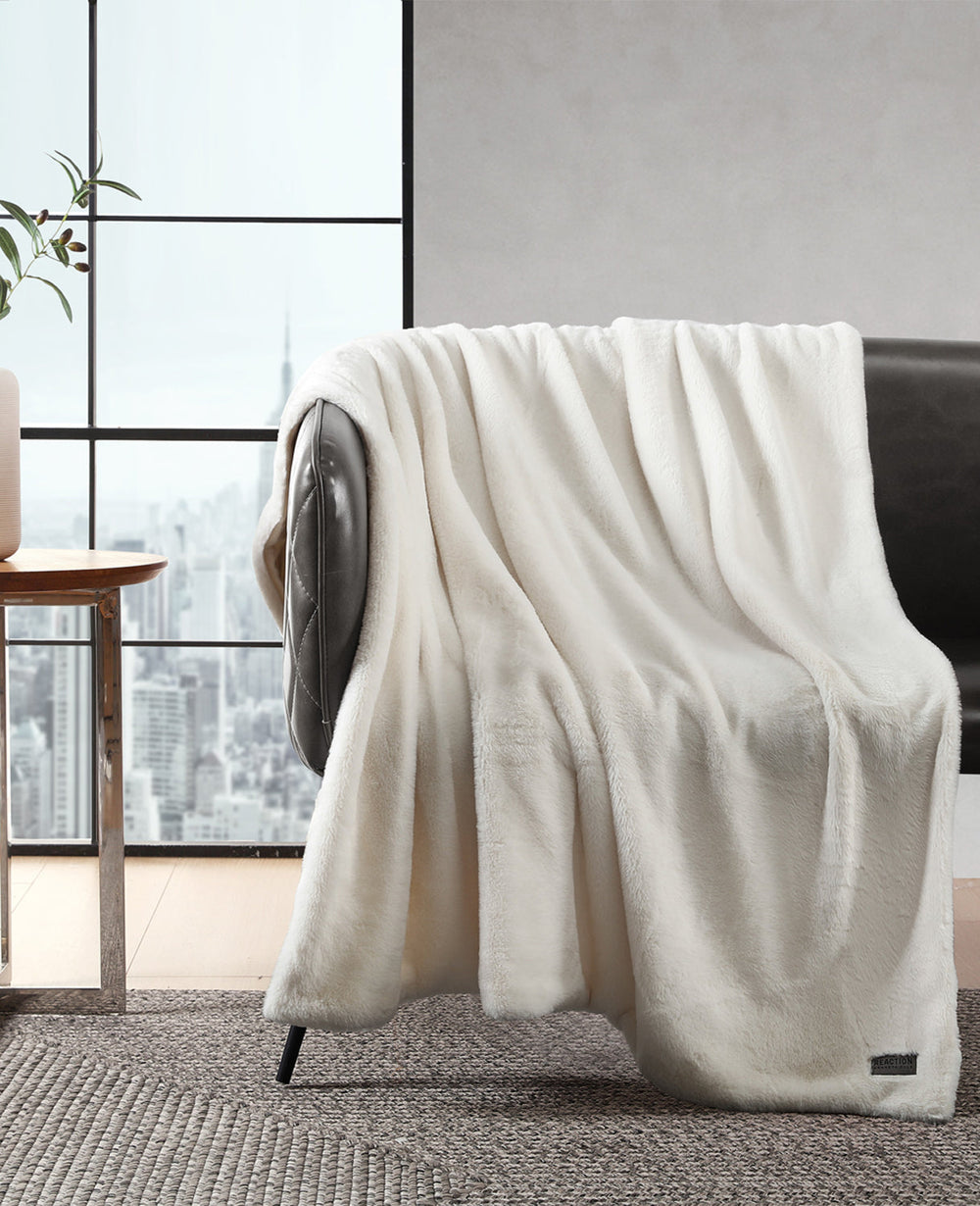 Kenneth Cole Faux Fur Solid Throw Blanket | WHITE