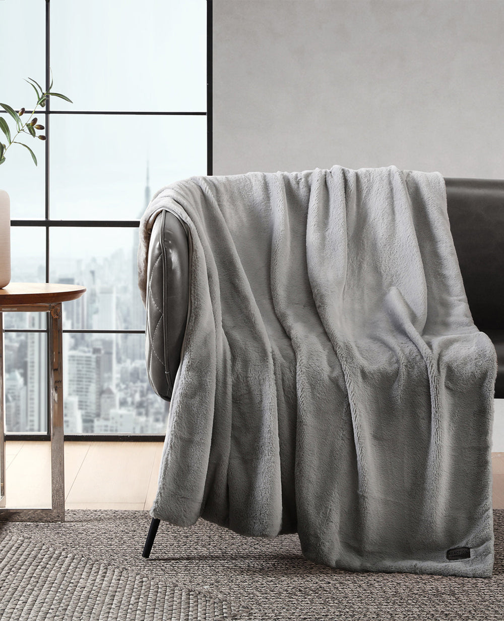Kenneth Cole Faux Fur Solid Throw Blanket | GREY