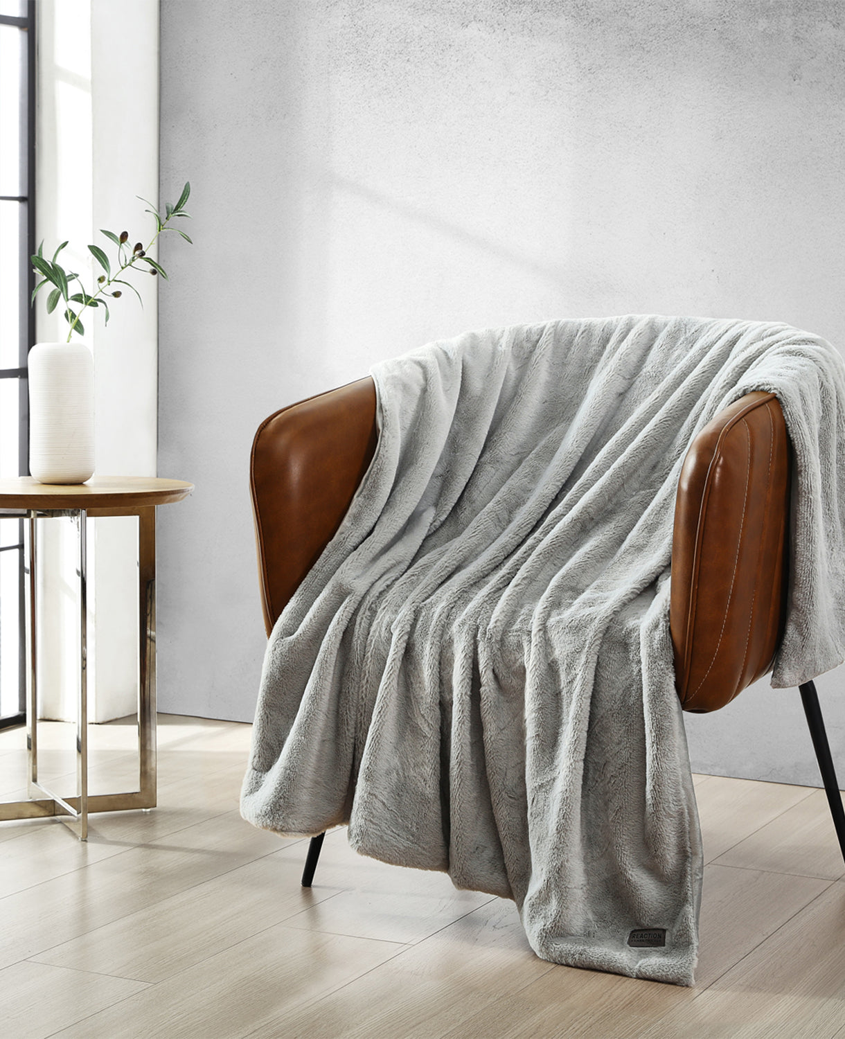 Kenneth Cole Faux Fur Solid Throw Blanket | GREY