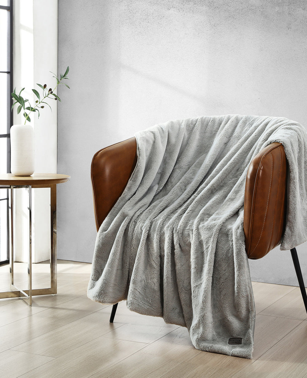 Kenneth Cole Faux Fur Solid Throw Blanket | GREY