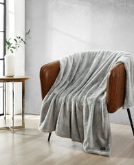 Kenneth Cole Faux Fur Solid Throw Blanket | GREY