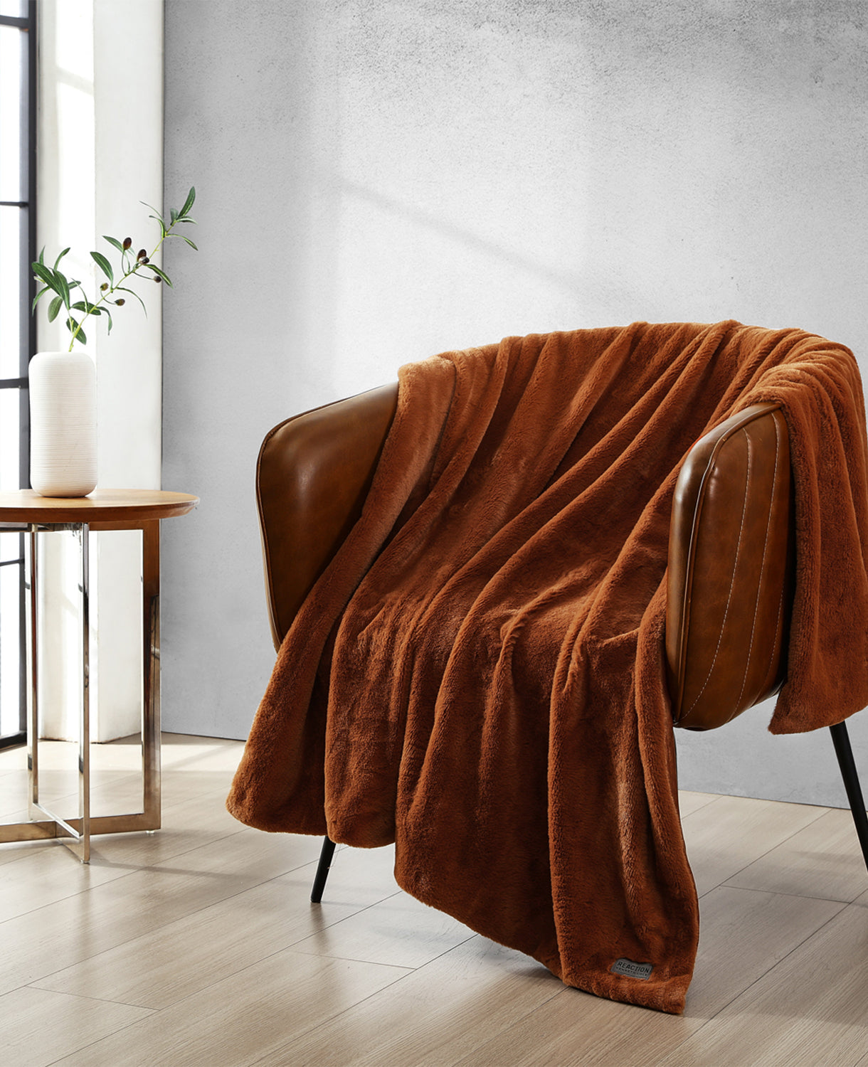 Kenneth Cole Faux Fur Solid Throw Blanket | ORANGE