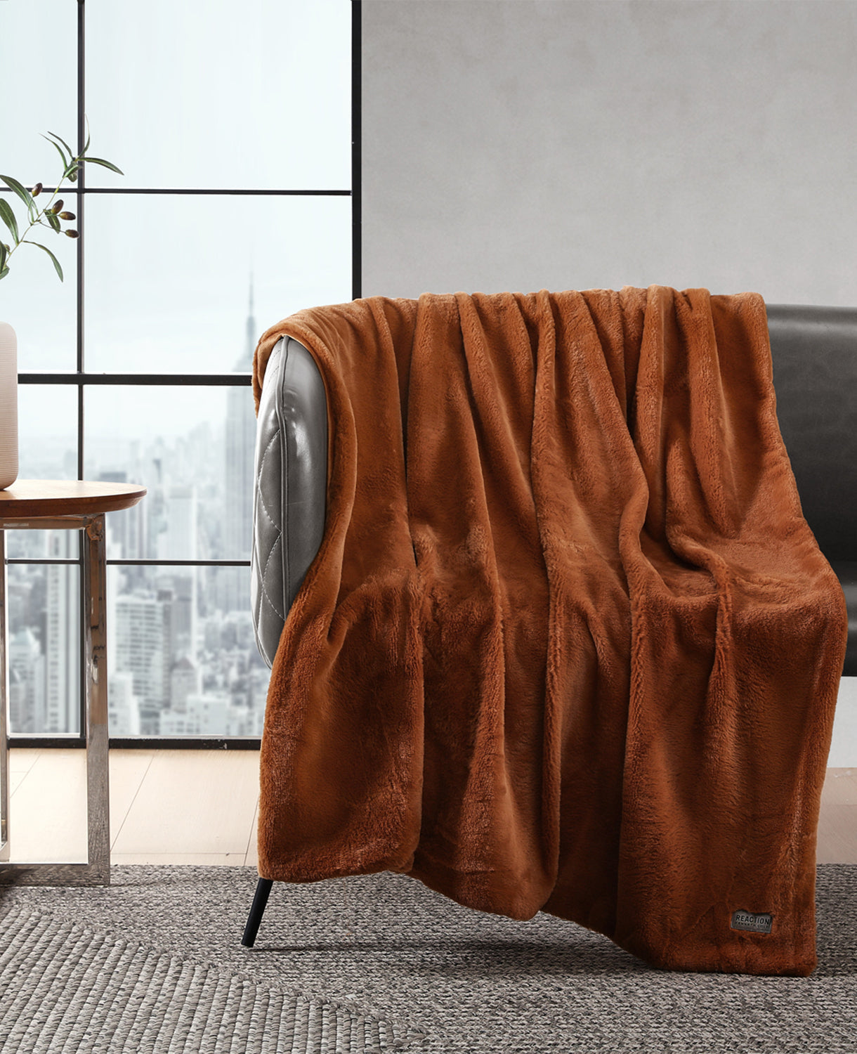 Kenneth Cole Faux Fur Solid Throw Blanket | ORANGE