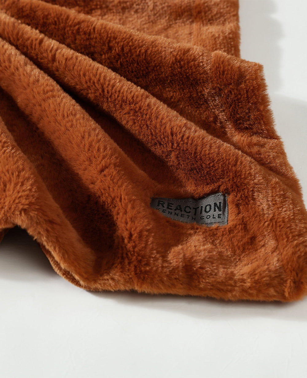 Kenneth Cole Faux Fur Solid Throw Blanket | ORANGE