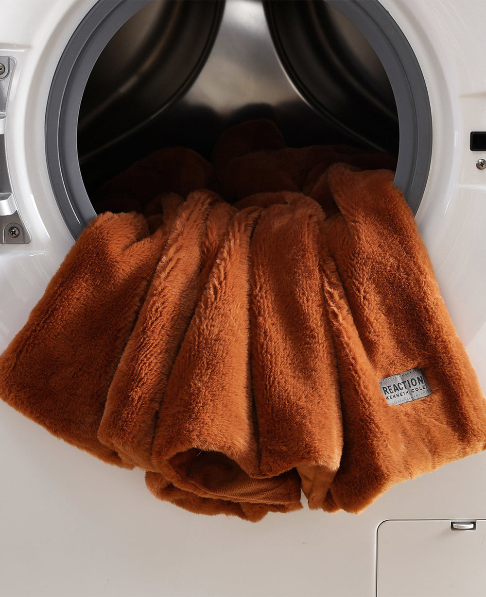 Kenneth Cole Faux Fur Solid Throw Blanket | ORANGE
