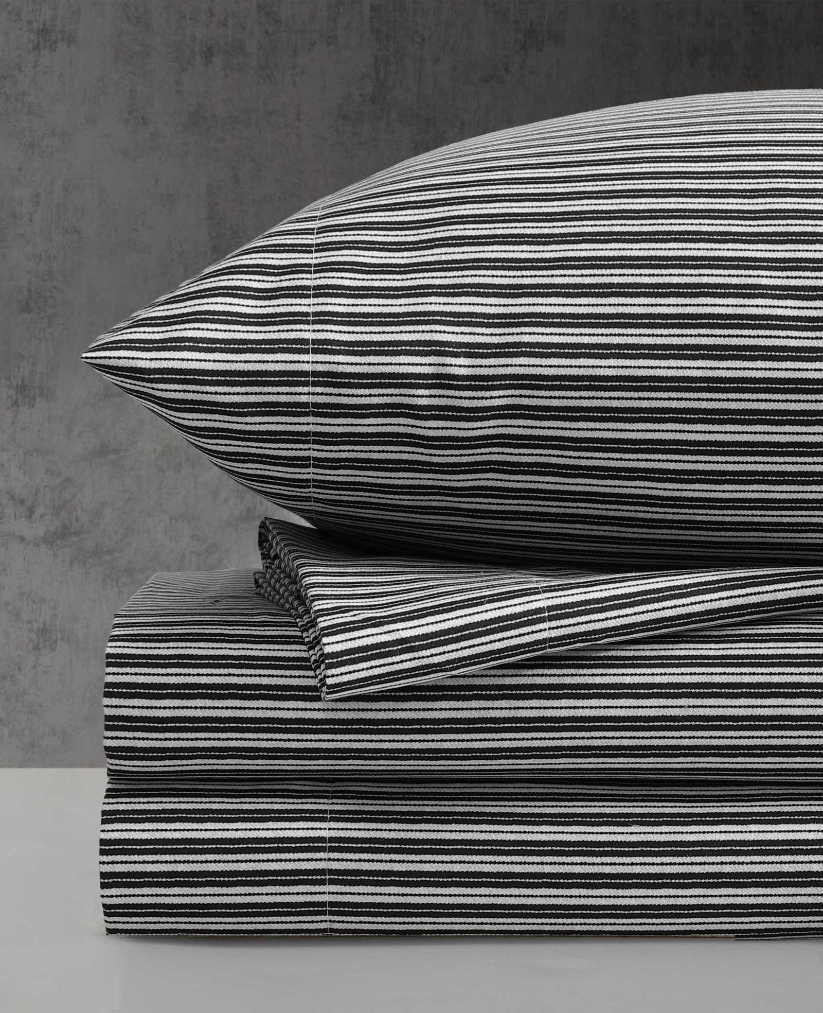 Kenneth Cole Twill Stripe Texture Sheet Set | BLACK/WHITE