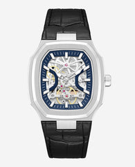 Kenneth Cole Skeleton Automatic Two-Tone Dial Leather Strap Watch | SILVER