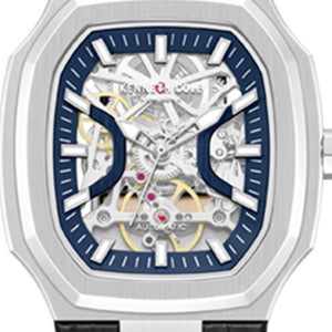 Kenneth Cole Skeleton Automatic Two-Tone Dial Leather Strap Watch | SILVER