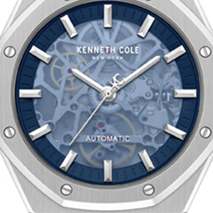 Kenneth Cole Skeleton Automatic Blue Dial Nylon Strap Watch | SILVER