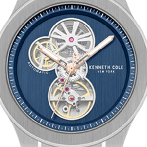 Kenneth Cole Skeleton Automatic Gunmetal Dial Stainless Steel Bracelet Watch | SILVER