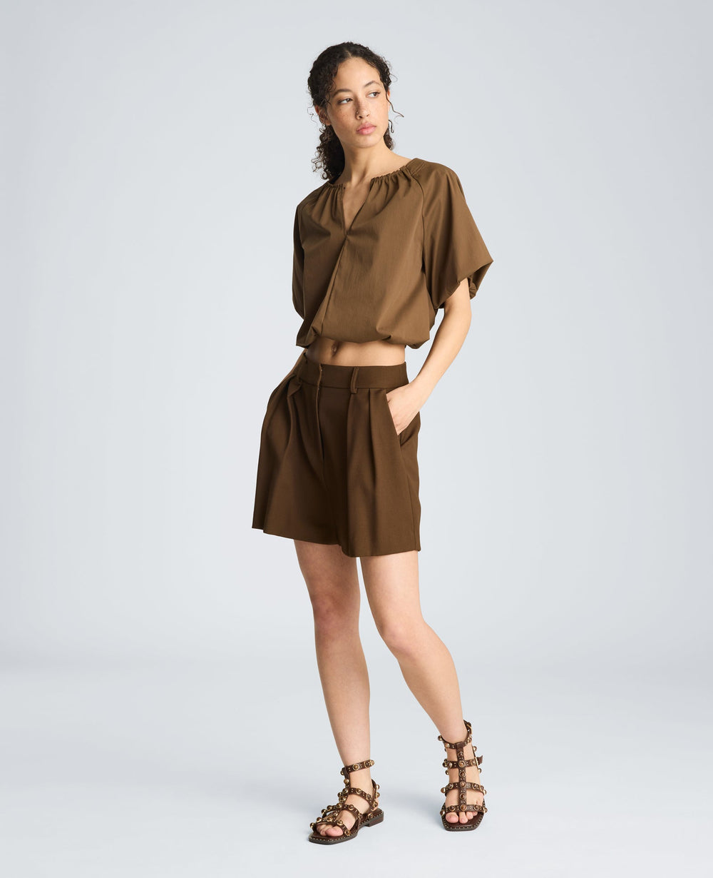 Kenneth Cole High Rise Fly Front Pleated Short | BRUNETTE