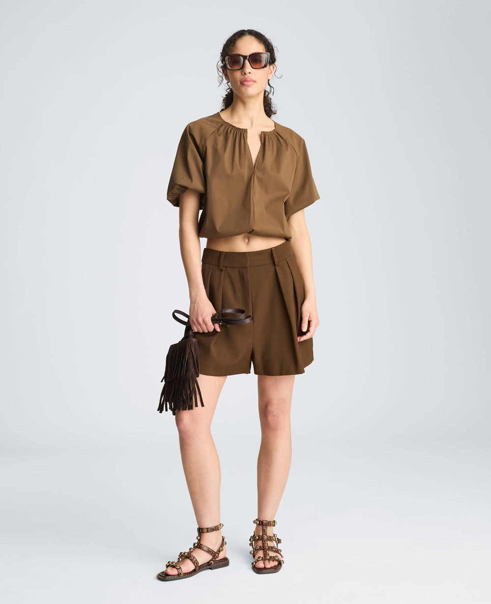 Kenneth Cole High Rise Fly Front Pleated Short | BRUNETTE