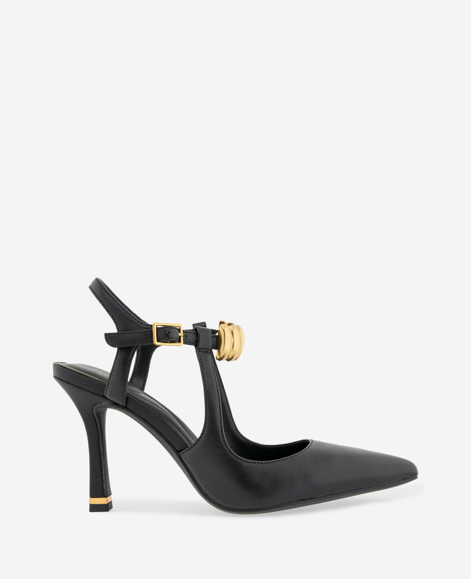 Kenneth Cole Romi Leather Hardware Ankle Slingback Heel | BLACK LEATHER
