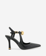 Kenneth Cole Romi Leather Hardware Ankle Slingback Heel | BLACK LEATHER