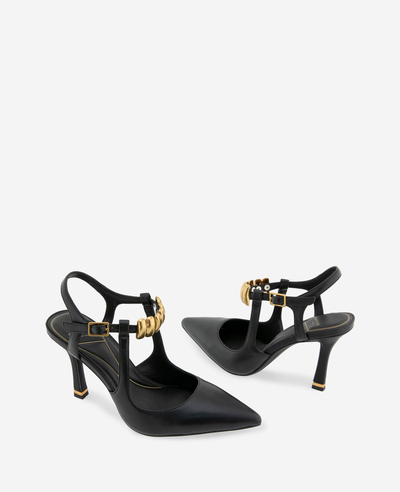 Kenneth Cole Romi Leather Hardware Ankle Slingback Heel | BLACK LEATHER