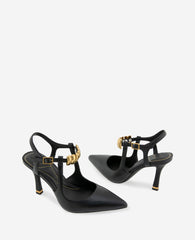 Kenneth Cole Romi Leather Hardware Ankle Slingback Heel | BLACK LEATHER