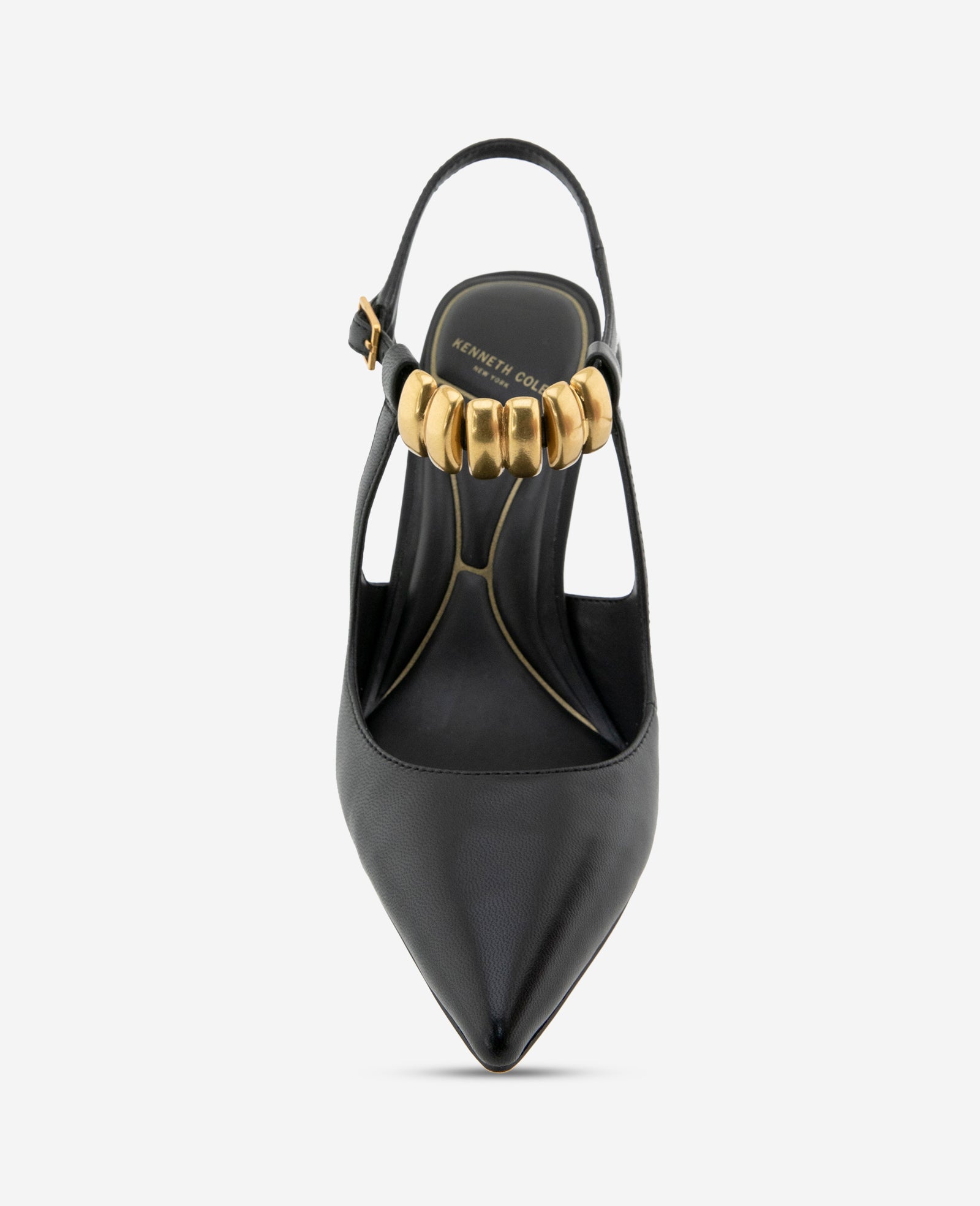 Kenneth Cole Romi Leather Hardware Ankle Slingback Heel | BLACK LEATHER