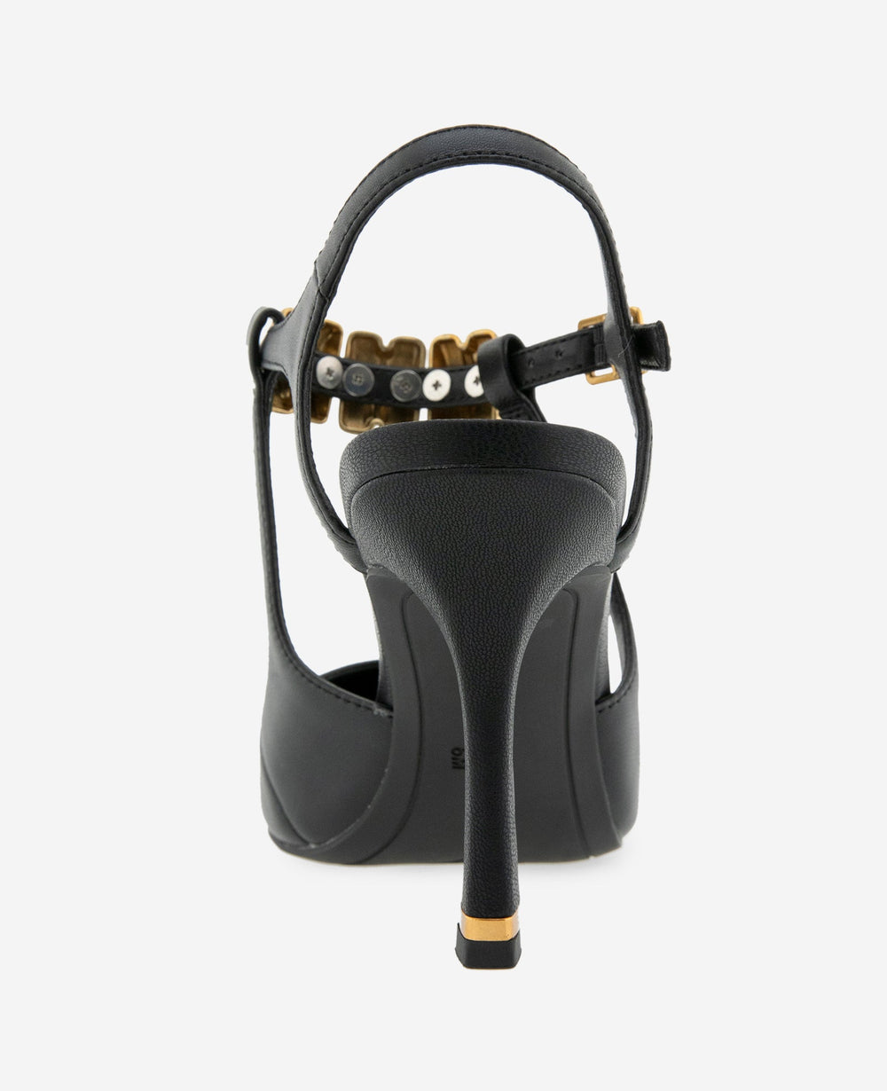Kenneth Cole Romi Leather Hardware Ankle Slingback Heel | BLACK LEATHER