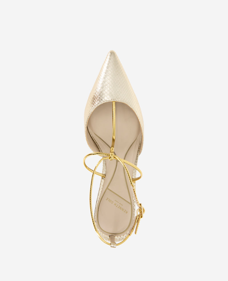 Kenneth Cole Umi Gold Snake T-Strap Metallic Heel Pump | Kenneth Cole | GOLD SNAKE
