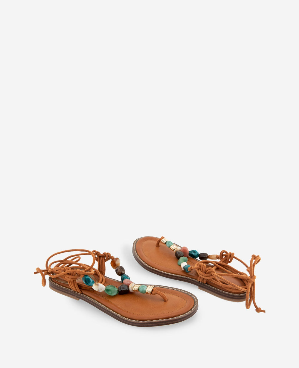 Kenneth Cole Santiago Suede Stone Embellished Wrap Around Sandal | PECAN