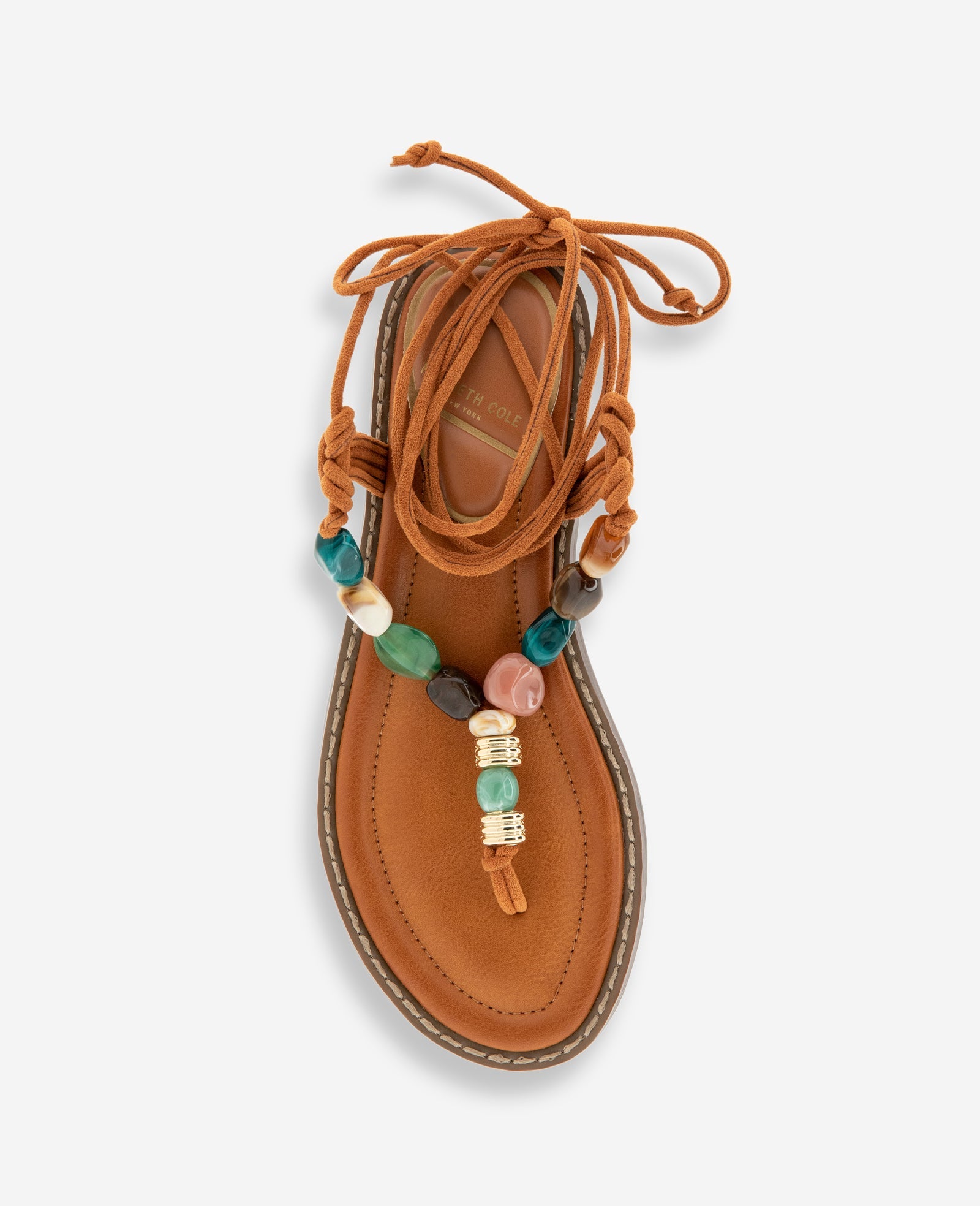 Kenneth Cole Santiago Suede Stone Embellished Wrap Around Sandal | PECAN