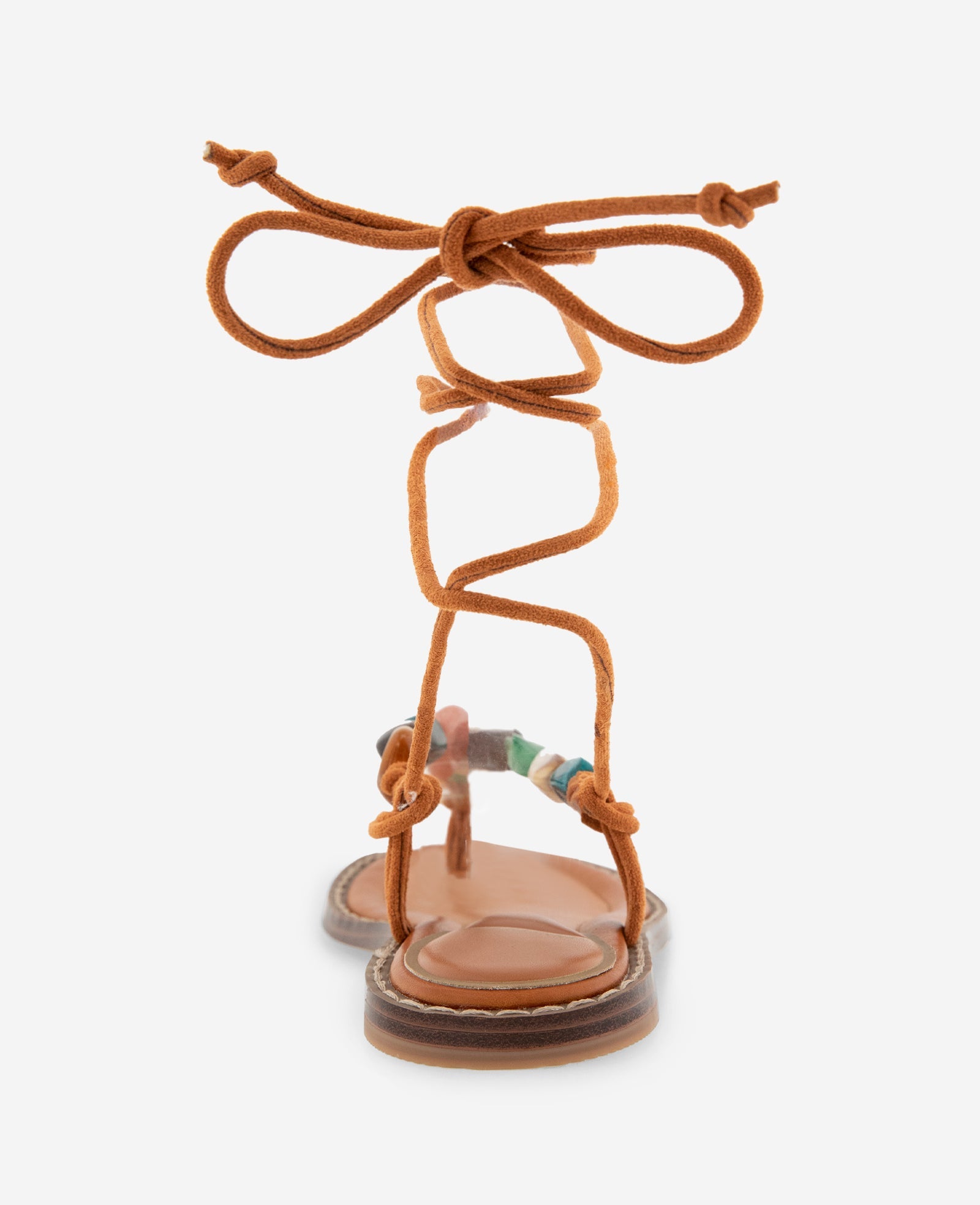 Kenneth Cole Santiago Suede Stone Embellished Wrap Around Sandal | PECAN