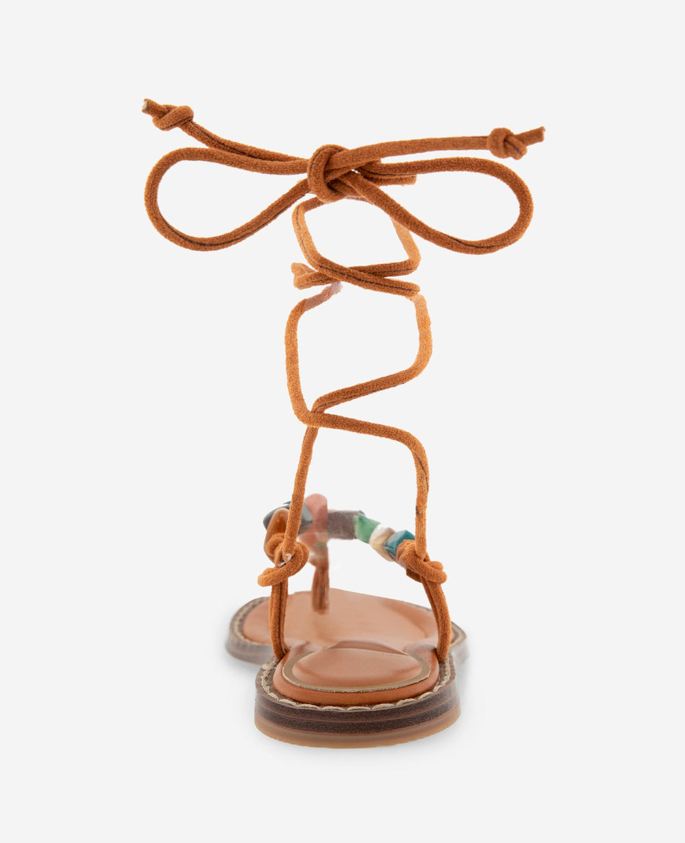 Kenneth Cole Santiago Suede Stone Embellished Wrap Around Sandal | PECAN
